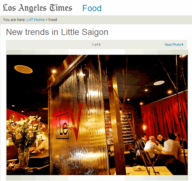 Los Angeles Times feature on Le V Cuisine, January 2008